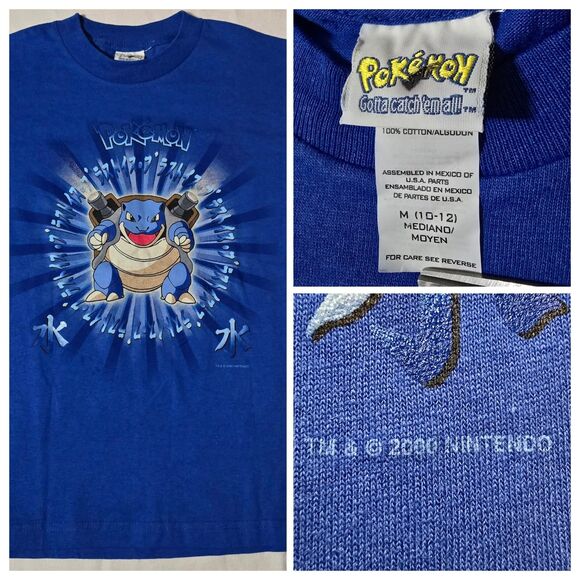 Vintage Pokemon Blastoise Shirt Youth M 10-12 Blue 2000 Y2K Hydro Pump Nintendo - Picture 1 of 10